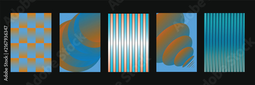 Abstract Geometric Pattern Collection with Colorful Checkerboard, Curved Shapes and Vertical Stripes