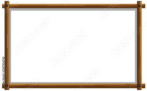Rustic Wooden Frame with Blank White Canvas for Copy Space