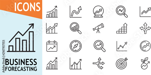 Business forecasting icons showing growth and strategy