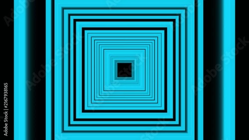 Abstract cyan blue square tunnel moving forward continuously as geometric digital motion graphic pattern background for modern visual presentations and screen design.
