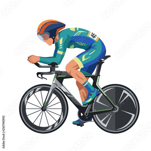 Professional athlete cycling on a time trial bike during a triathlon race isolated illustration