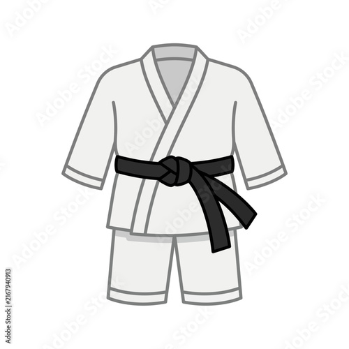 White martial arts karate gi uniform with a black belt for sports training and competition