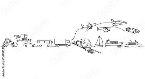 Diverse transportation modes collage, isolated sketch