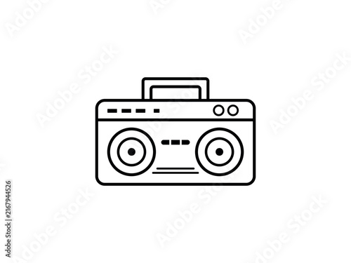 Boombox Icon, Minimal Retro Portable Stereo Line Art