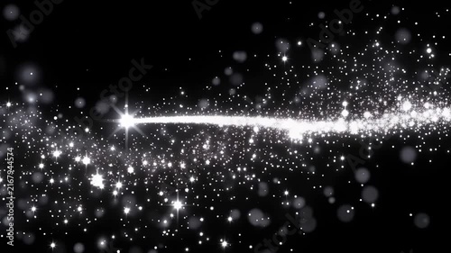 Silver Glitter Wave with Sparkling Stars on Black Background