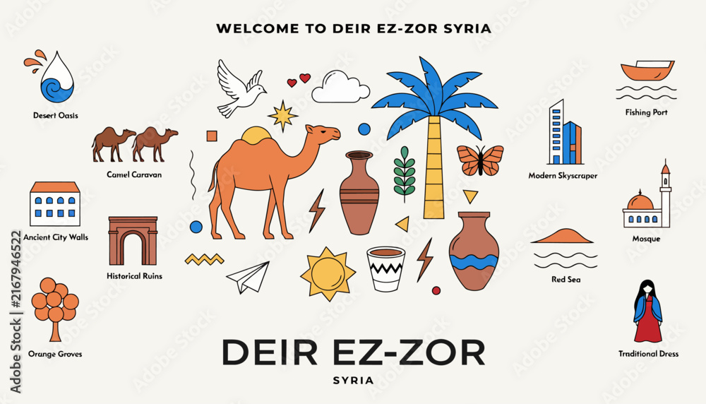 Fototapeta premium Deir Ez-Zor Syria: A Vibrant Collection of Iconic Landmarks, Culture, and Nature