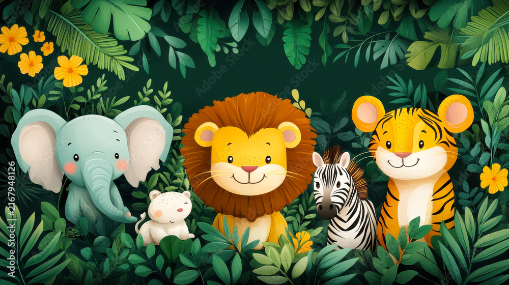 Naklejka premium wild animals in the jungle scene