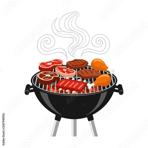 Steaming Hot BBQ Grill with Meat and Vegetables