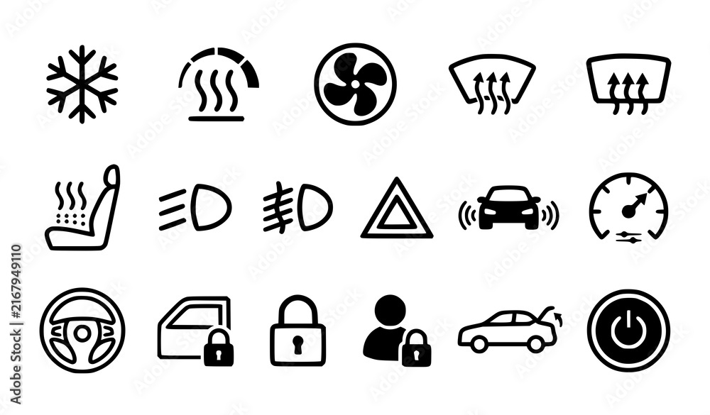 Obraz premium Automotive, Safety and Vehicle Control Icons Collection
