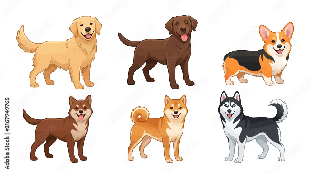 Obraz premium Collection of Six Cute Puppies and Dogs in Various Breeds and Colors.