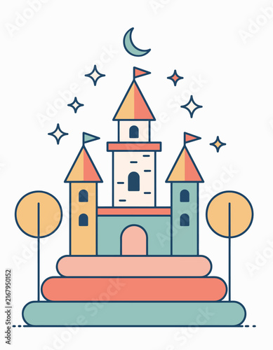 Colorful cartoon illustration of a cozy house with two chimneys.