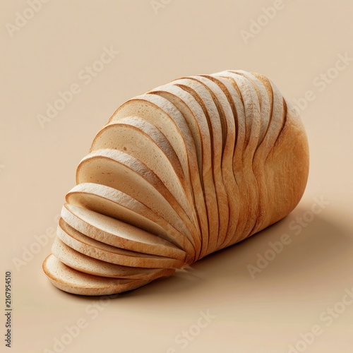 Sliced loaf of white bread with golden crust on a neutral background