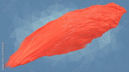 Vibrant Orange Feather on Blue Background.