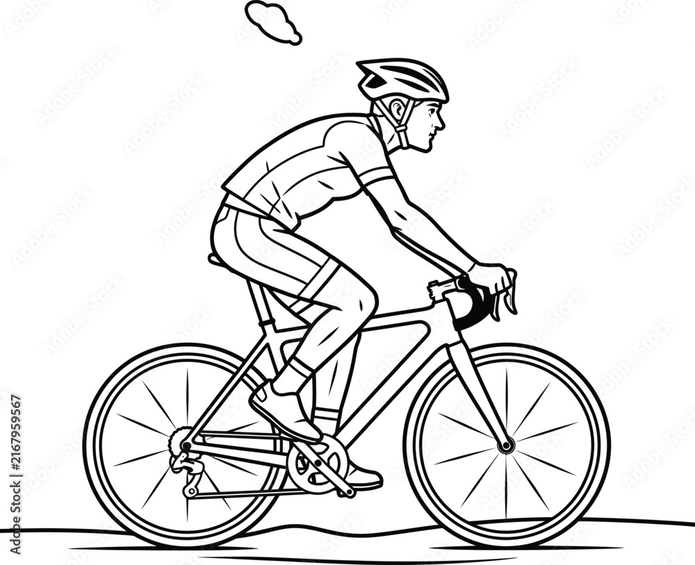 Fototapeta premium Professional cyclist riding a road bike isolated black and white sketch