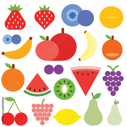 Colorful collection of fresh fruits and berries illustration.