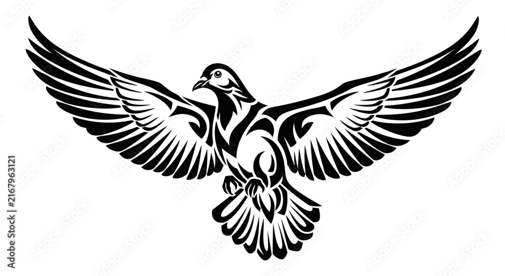 Fototapeta premium Black and white dove flying free.