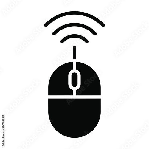 Black wireless computer mouse icon with wifi signal