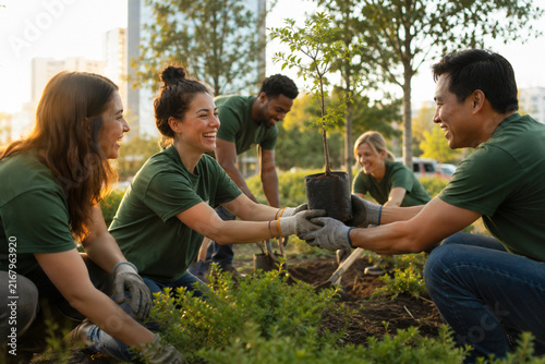 Corporate Volunteer Team Planting Trees Together