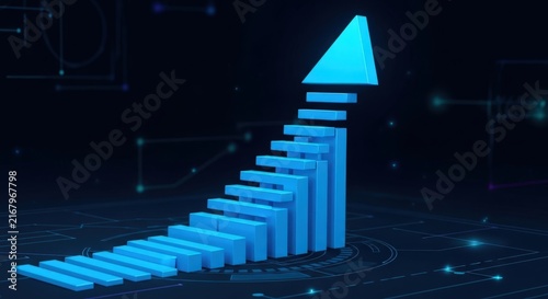 Blue 3 d isometric arrow pointing upward on dark background