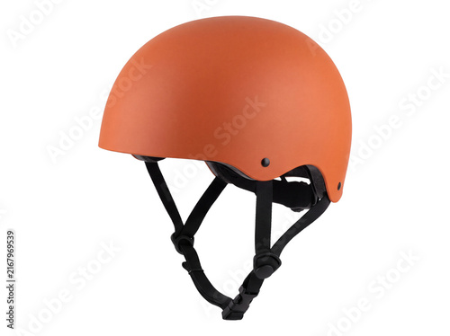Orange matte bicycle helmet for cycling, skateboarding, and roller skating isolated on transparent background