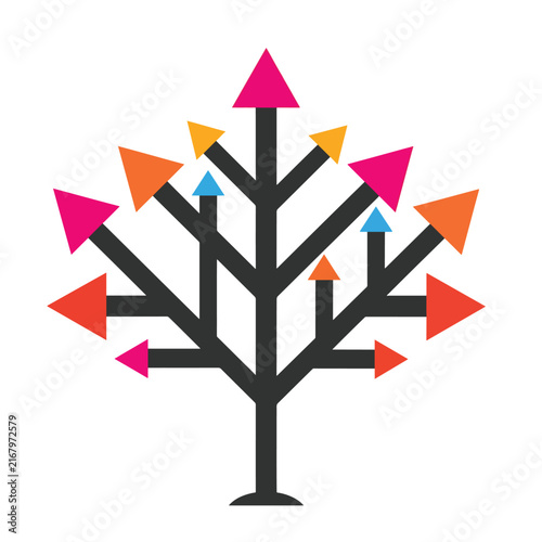 Colorful paper crane art tree with geometric branches.
