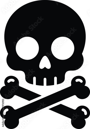 A strikingly simple black and white vector illustration of a skull and crossbones perfectly embodying the spooky spirit of halloween celebrations and traditions