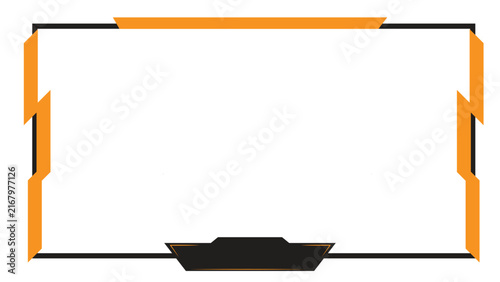 A sleek modern stream overlay border featuring a black frame with sharp geometric orange accents and corner elements isolated on a white background for live gaming