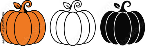 A delightful collection of three halloween pumpkins in varying styles orange outline and silhouette perfect for seasonal designs and festive celebrations
