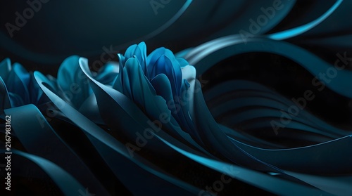 Abstract Flowing Blue 3D Waves on Dark Background