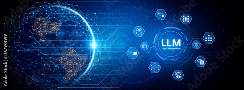 Obraz na płótnie Large Language Model LLM processing data. Represents deep text learning, natural language processing NLP AI tech, transformer architecture, and generative AI deep learning future technology. Corpus