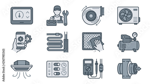 Fotografie Collection of Industrial and Technical Equipment Icons.