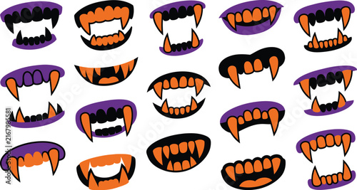 Bild auf Leinwand A diverse collection of vampire fangs showcasing various styles and shades for h
