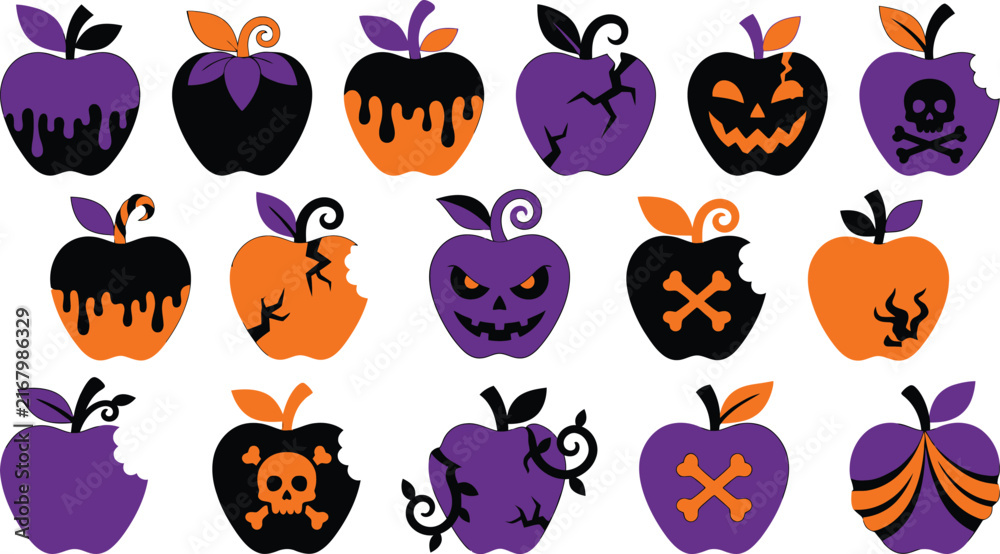Obraz premium A delightful collection of halloween apples featuring spooky and whimsical designs for the autumn season