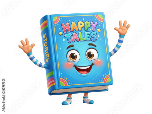 Cheerful cartoon book with happy arms waving