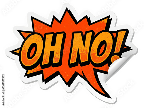Yellow caution explosion sign with oh no text