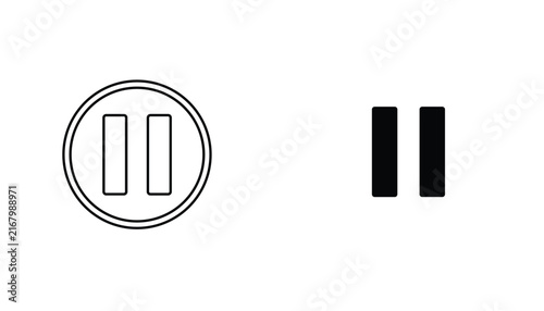 Pause control buttons shown as a thin circular outline player symbol and a solid black double vertical bar media vector graphic.
