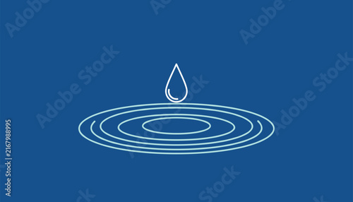 Simple line icon of a water drop falling onto a surface, creating concentric ripple rings, on a dark blue background.