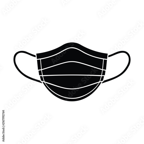 Medical protective face mask black silhouette icon for virus and infection prevention.