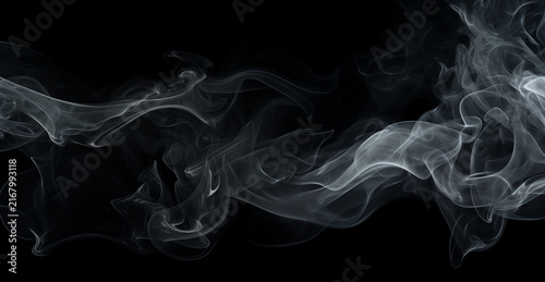 Принти на полотні Wide panoramic white smoke formation with subtle wisps and gentle waves against a profound black background, versatile for elegant atmospheric backdrops