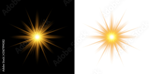 A bright glowing starburst light effect isolated on transparent  background for design projects