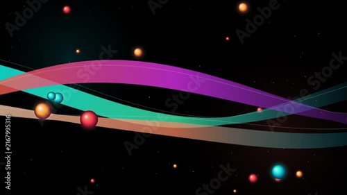 Abstract Colorful Wavy Ribbons Motion Background Loop with Floating 3D Spheres and Particles