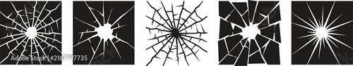 Foto Broken glass icons with various crack patterns and shattered effects