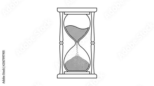 Hourglass with falling sand icon, simple line art illustration of a classic timekeeper.