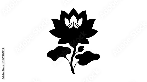 Black lotus flower silhouette icon, minimalist floral vector graphic for spa and wellness design