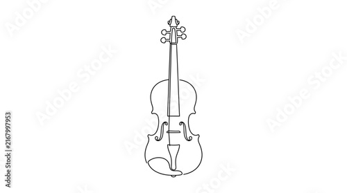 Minimalist violin line art illustration, continuous single line drawing of string instrument.