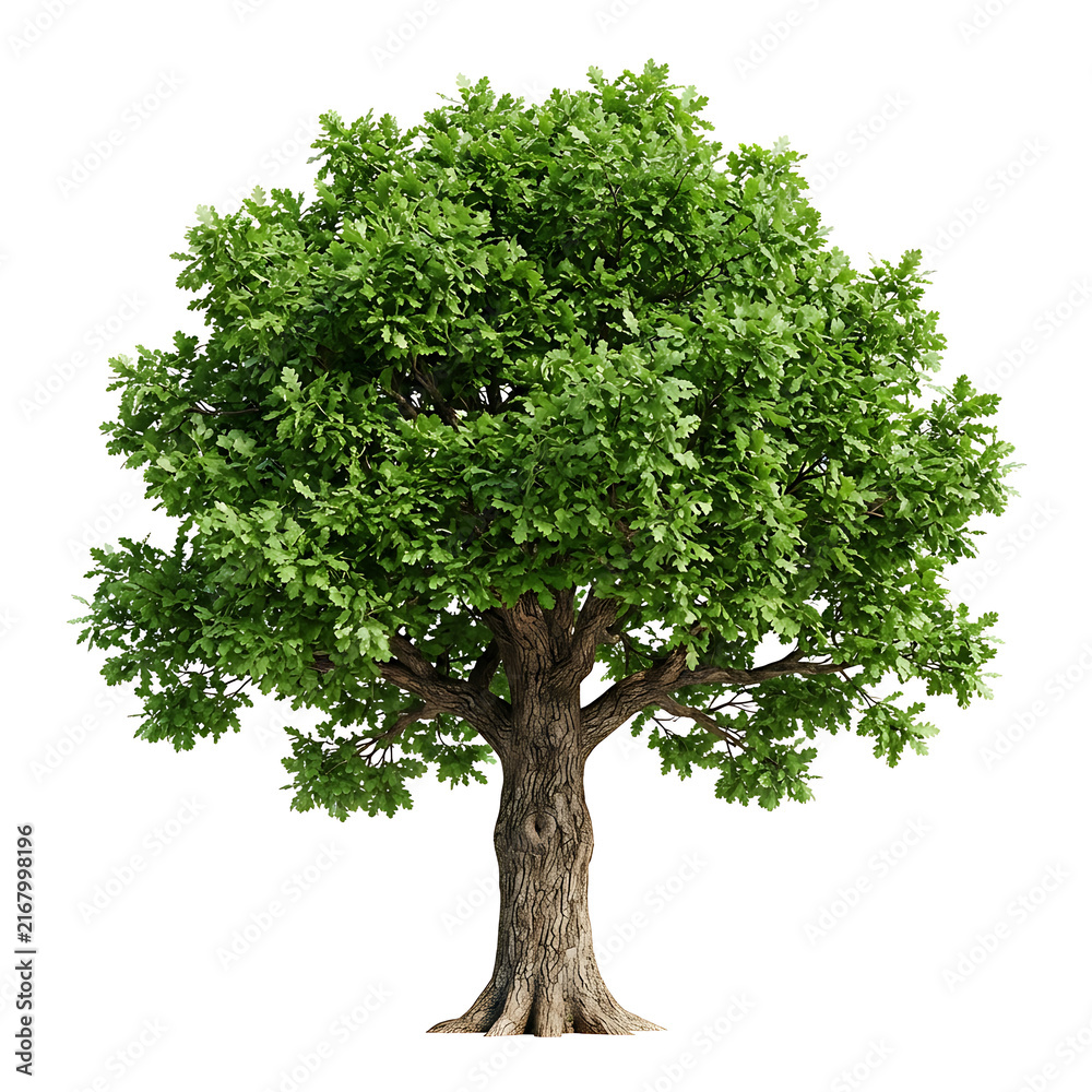 Obraz premium Lush green realistic full grown tree isolated on white background