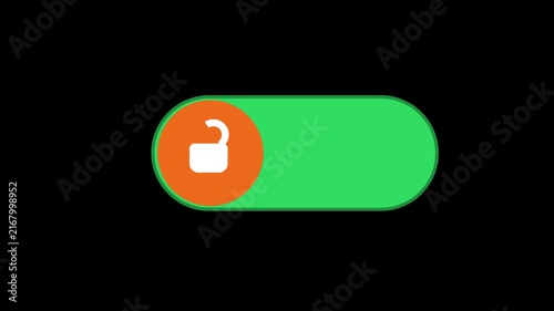 Green Lock and Unlock Sliding Toggle Animation with Glowing Security Icon on Black Background for Digital Interface and Access Control