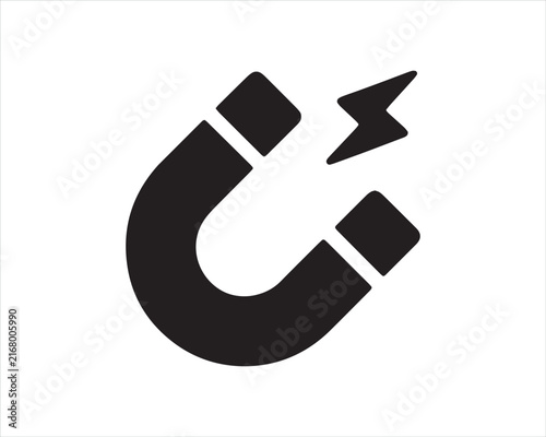 Black magnet attracting metal object flat icon on white background for industrial concepts