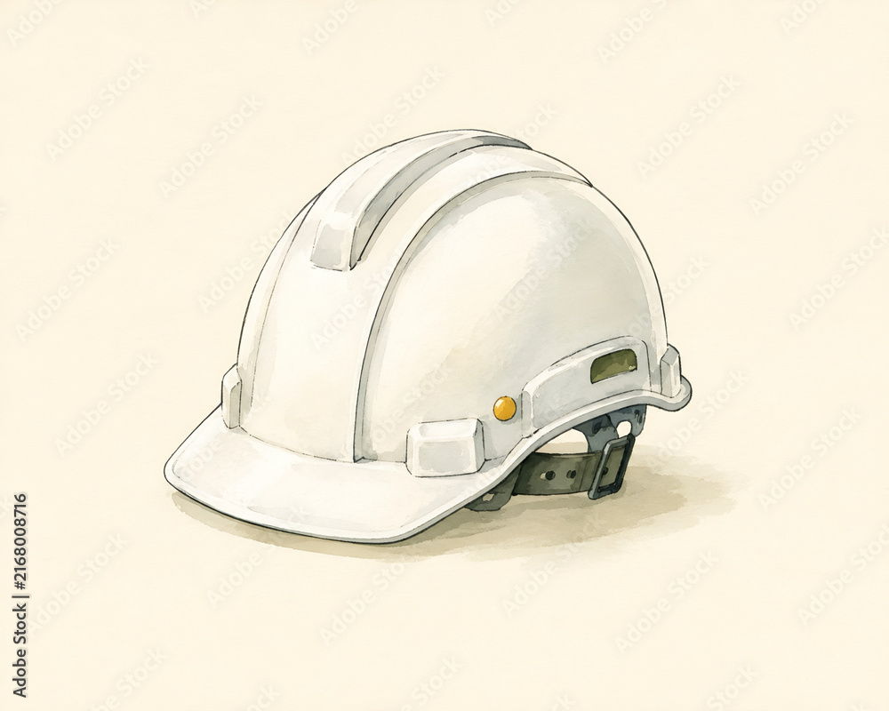 Fototapeta premium White Safety Helmet Isolated on Warm Ivory Background