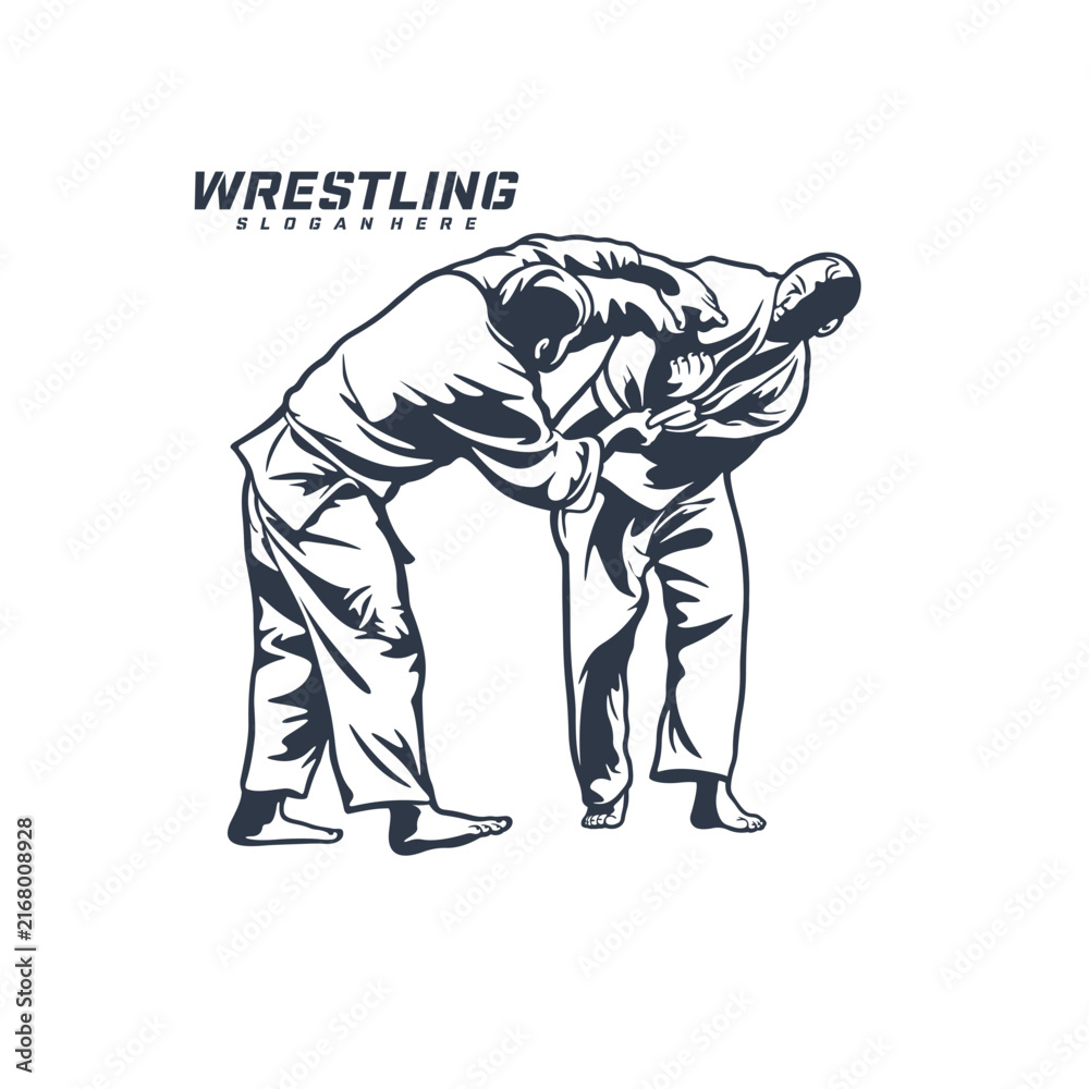 Fototapeta premium Wrestling and Martial Arts Logo Design Vector. Perfect for sports clubs, martial arts academies, combat training centers, wrestling teams, and fitness apparel brands.